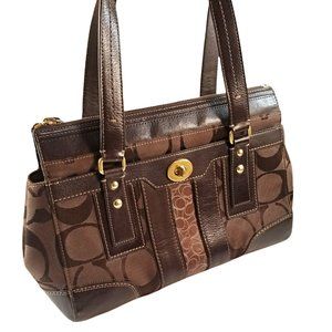 Coach NWOT Hampton Brown Signature Stripe Carryall Handbag